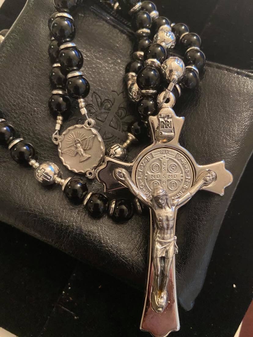 Handcrafted Men's Saint Benedict Rosary Blk Onyx