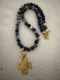 Blue Sodalite Beaded necklace with hammered cross