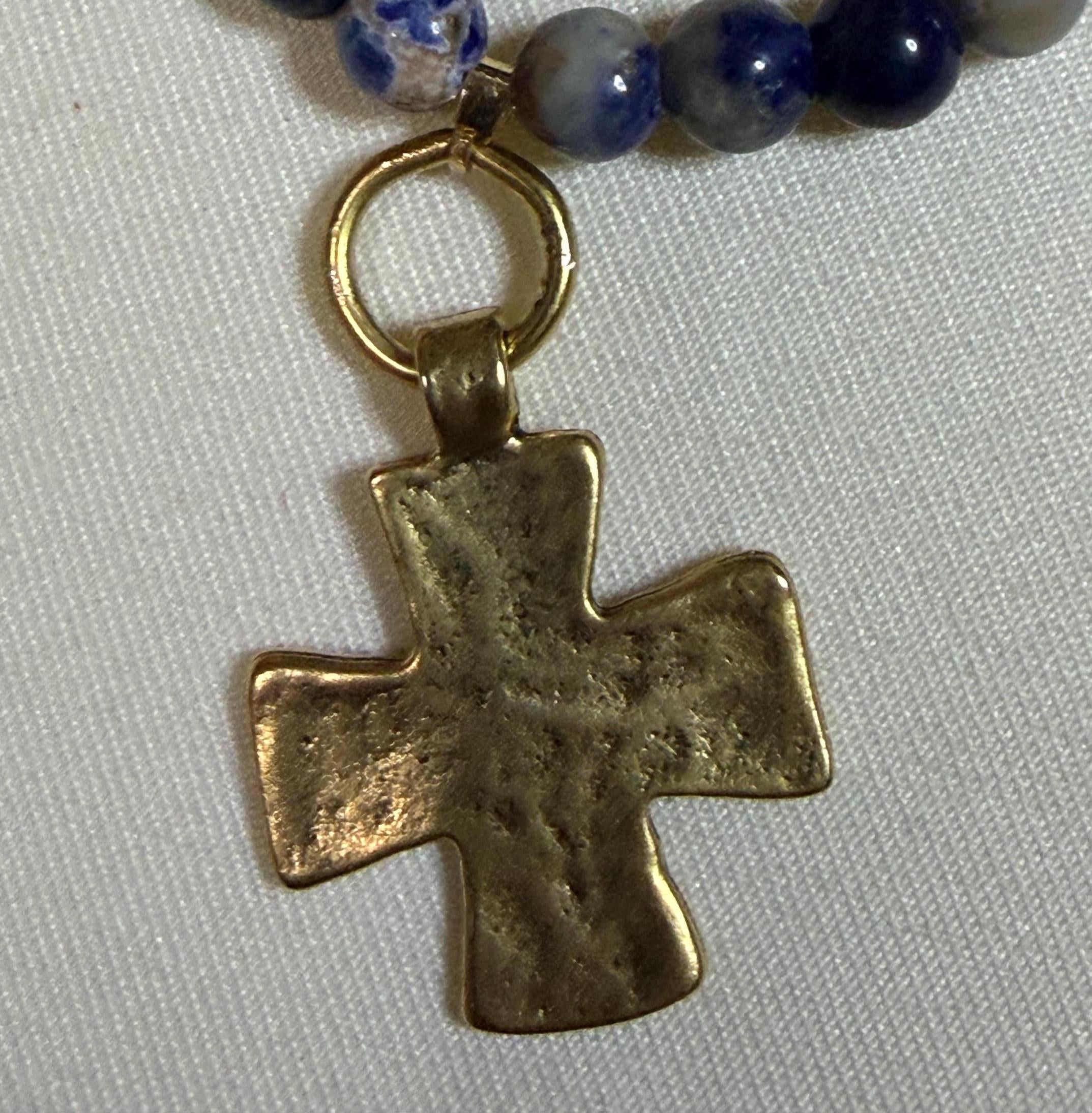 Blue Sodalite Beaded necklace with hammered cross
