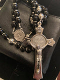 Men's Saint Benedict Black Onyx Rosary with Holy Spirit Centerpiece