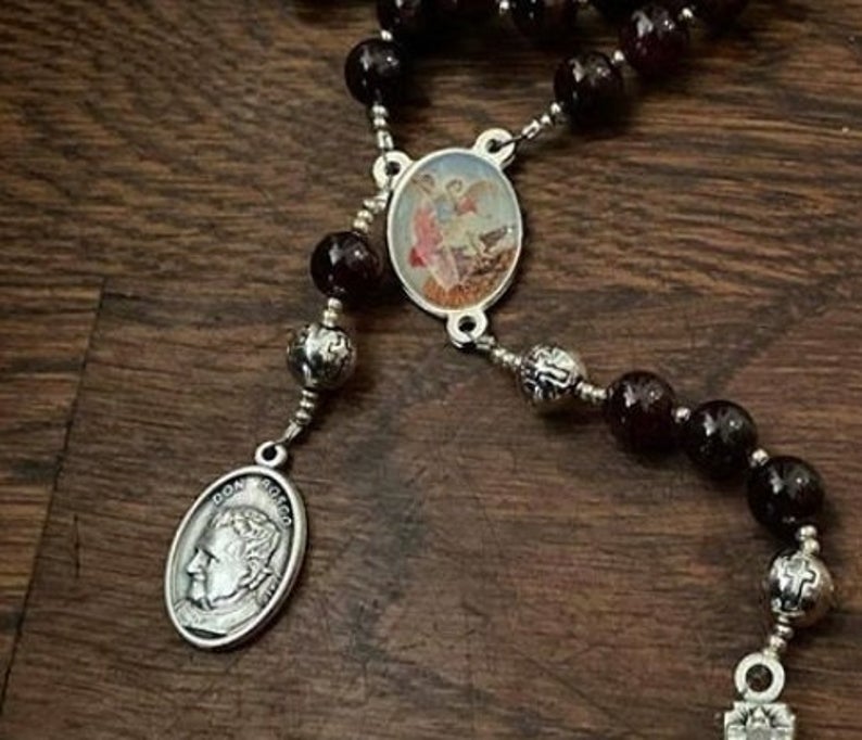 Beautiful Garnet Saint Michael the Archangel Rosary