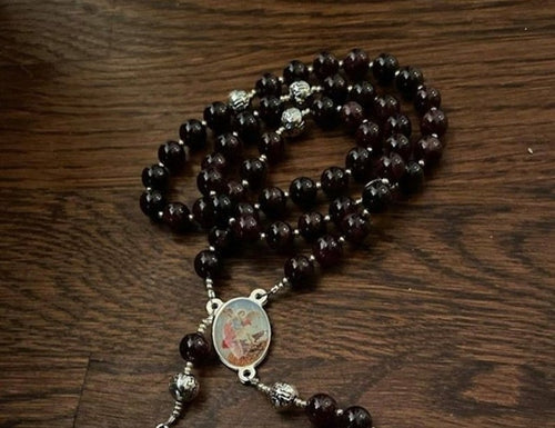 Beautiful Garnet Saint Michael the Archangel Rosary