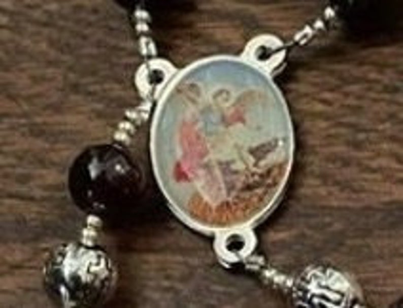 Beautiful Garnet Saint Michael the Archangel Rosary